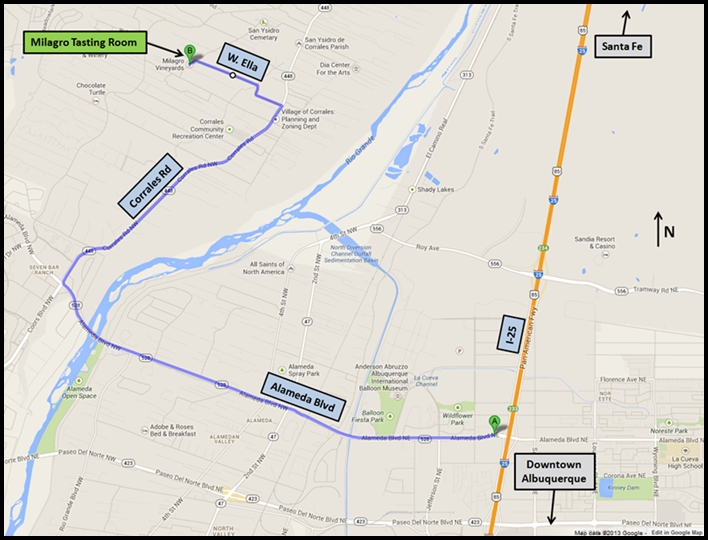 Map to the Milagro Tasting Room